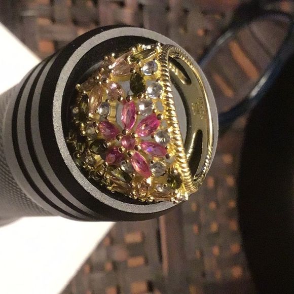 Cate d' Argent Ring 14k Gold Plated Over 925 Sterling Multi Colored Stones Ring - Picture 13 of 13